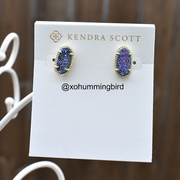 Kendra Scott | Ellie Gold Stud Earrings in Multicolor Drusy - Picture 3 of 6